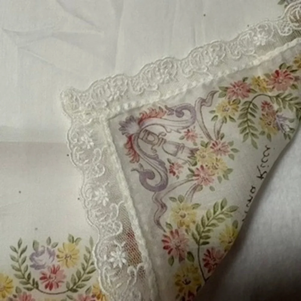 Vtg NINA RICCI Scarf Handkerchief Floral Lace Cotton White 17